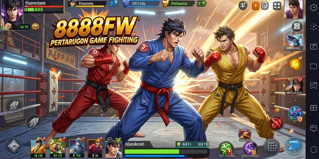 Screenshot utama 888FW menampilkan pertarungan seru di arena.