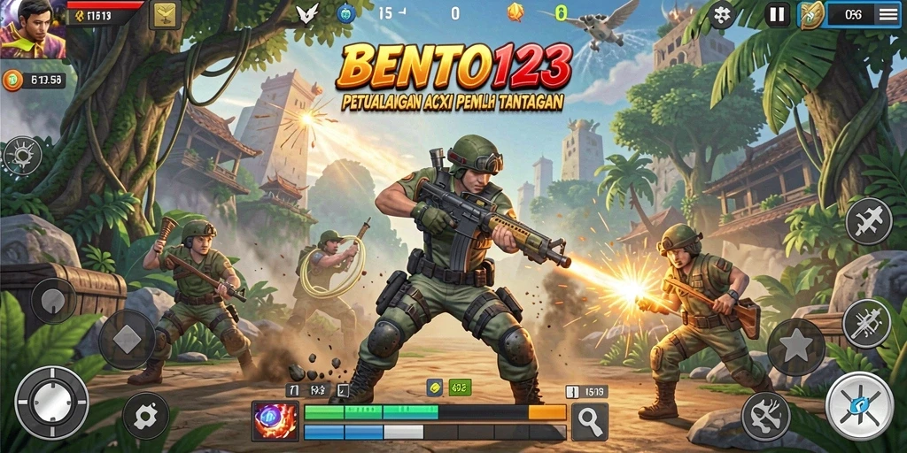Screenshot BENTO123 menunjukkan aksi seru dan karakter dinamis.