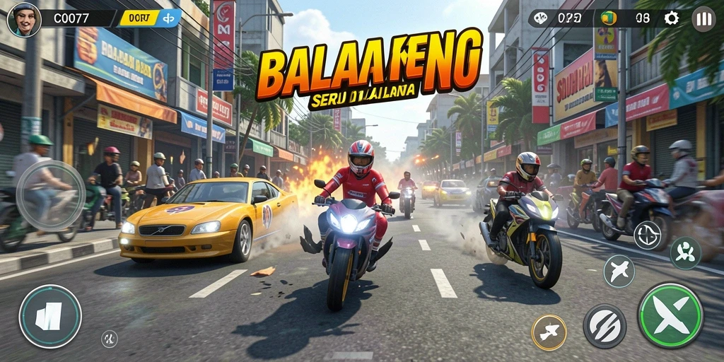Tangkapan layar C0077 menampilkan balapan mendebarkan di jalanan kota.