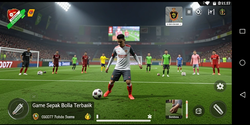 Tangkapan layar dari gameplay GOD77 yang menampilkan aksi pertandingan sepak bola.