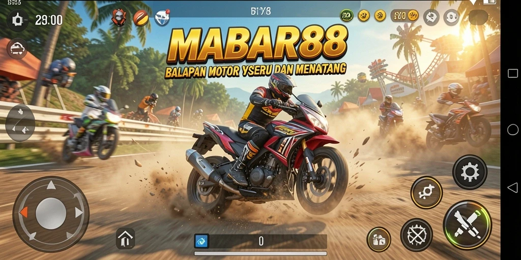 Tampilan gameplay seru dalam balapan motor MABAR88.