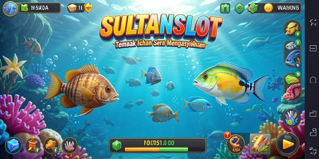 Screenshot gameplay SULTANSLOT menampilkan aksi tembak ikan yang intens.